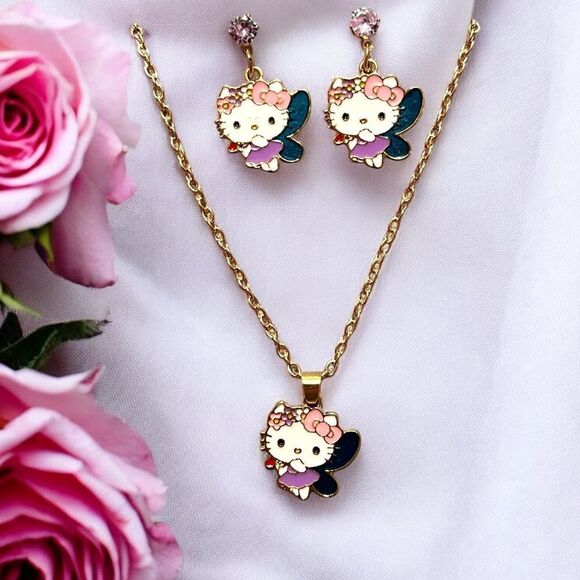 Hello Kitty Lavender Dress Fairy Earrings And Necklace Set - Picture 1 of 1